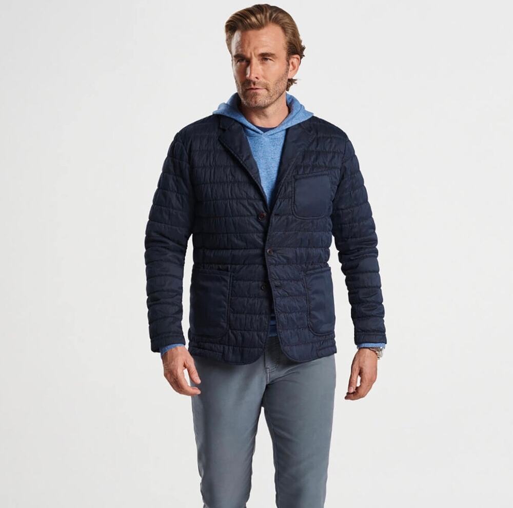 Peter Millar Greenwich Men’s Quilted Puffer Jacket Blazer Navy Blue Sz XL